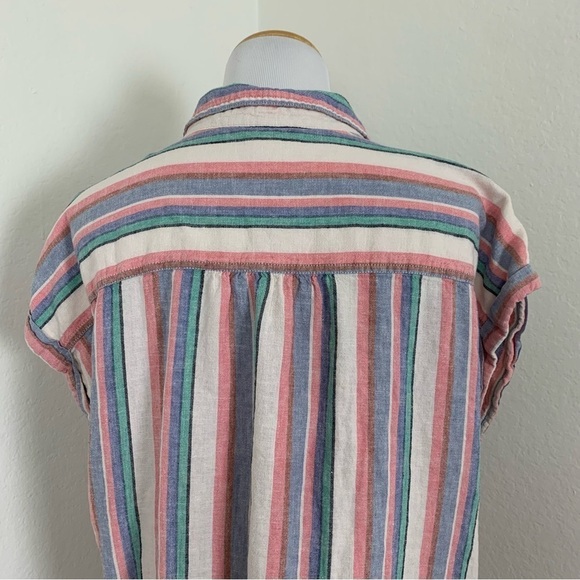 Orvis Linen Rayon Striped Cap Sleeve Button Front Shirt Women’s Size Large - Picture 9 of 17